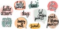 Hand drawn set of colorful speech bubbles and forms with inspire words, Vector bubbles speech doodle set. Royalty Free Stock Photo